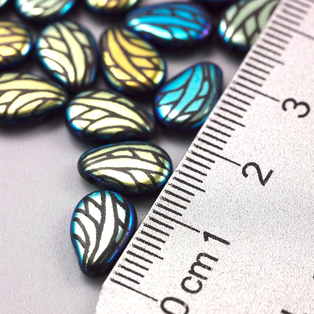 10 Butterfly Wing Laser Jet Teardrop Beads - Czech Pressed Glass - 100% Guarantee