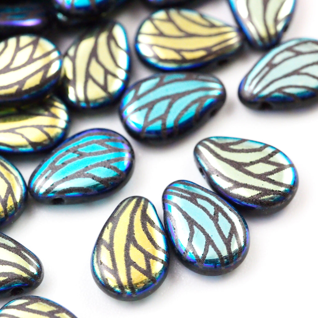 10 Butterfly Wing Laser Jet Teardrop Beads - Czech Pressed Glass - 100% Guarantee