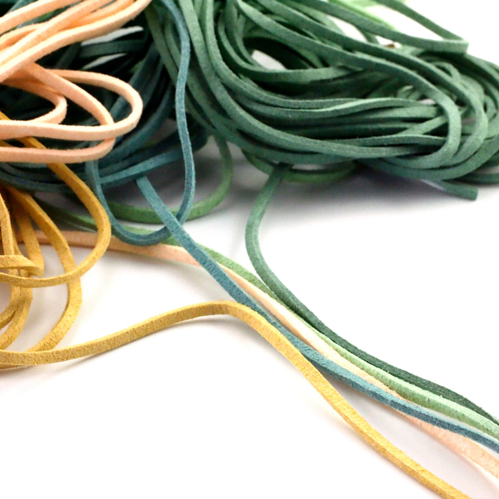 3mm Flat Faux Suede Cord - By The Yard or Spool in Black, Cream, Peach, Teal Blue, Lime Green, Light Green, White, Grey, Rose Pink, Brown