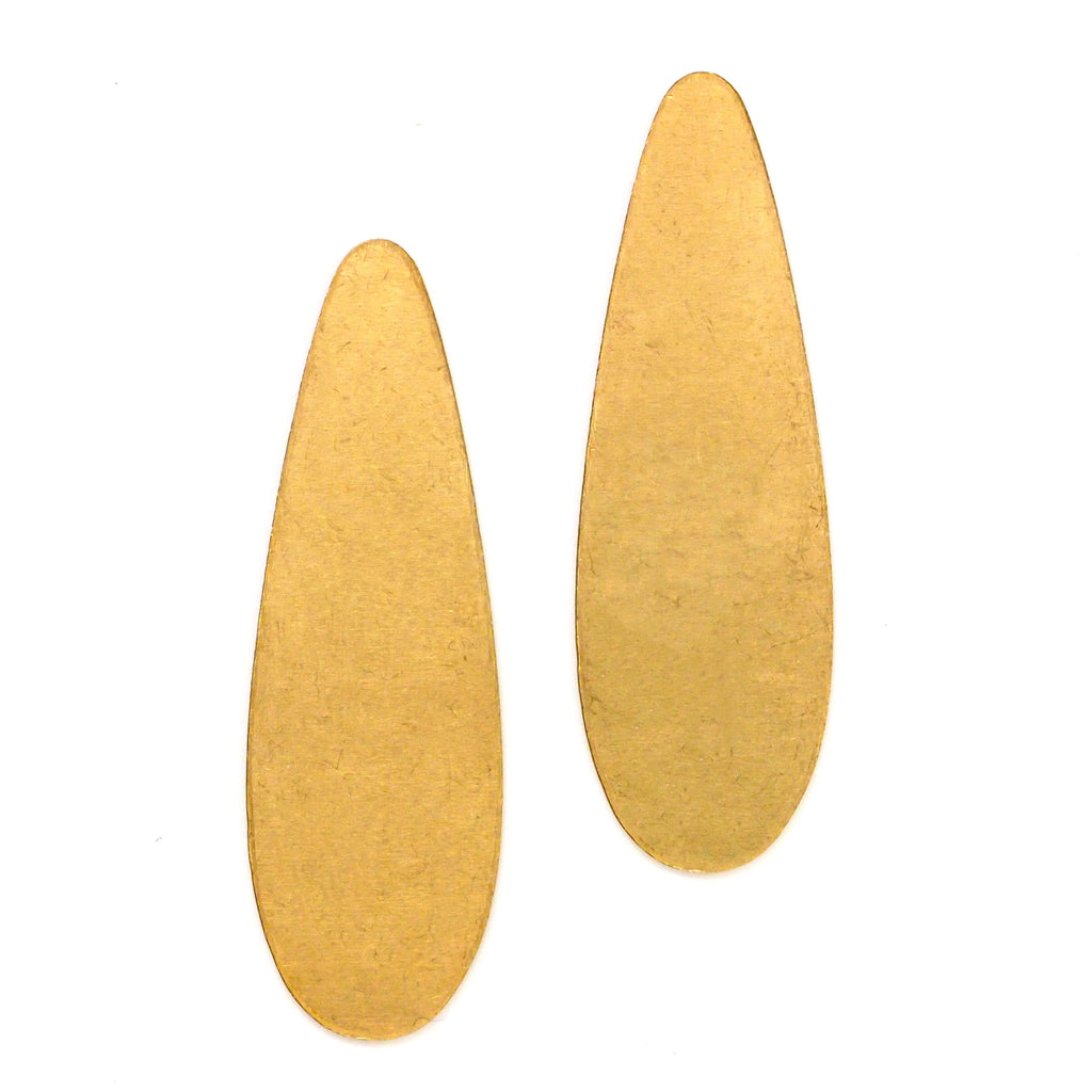 4 Brass or Copper Teardrop Stamping Blanks, Discs - Filed and Polished - 38mm X 12mm