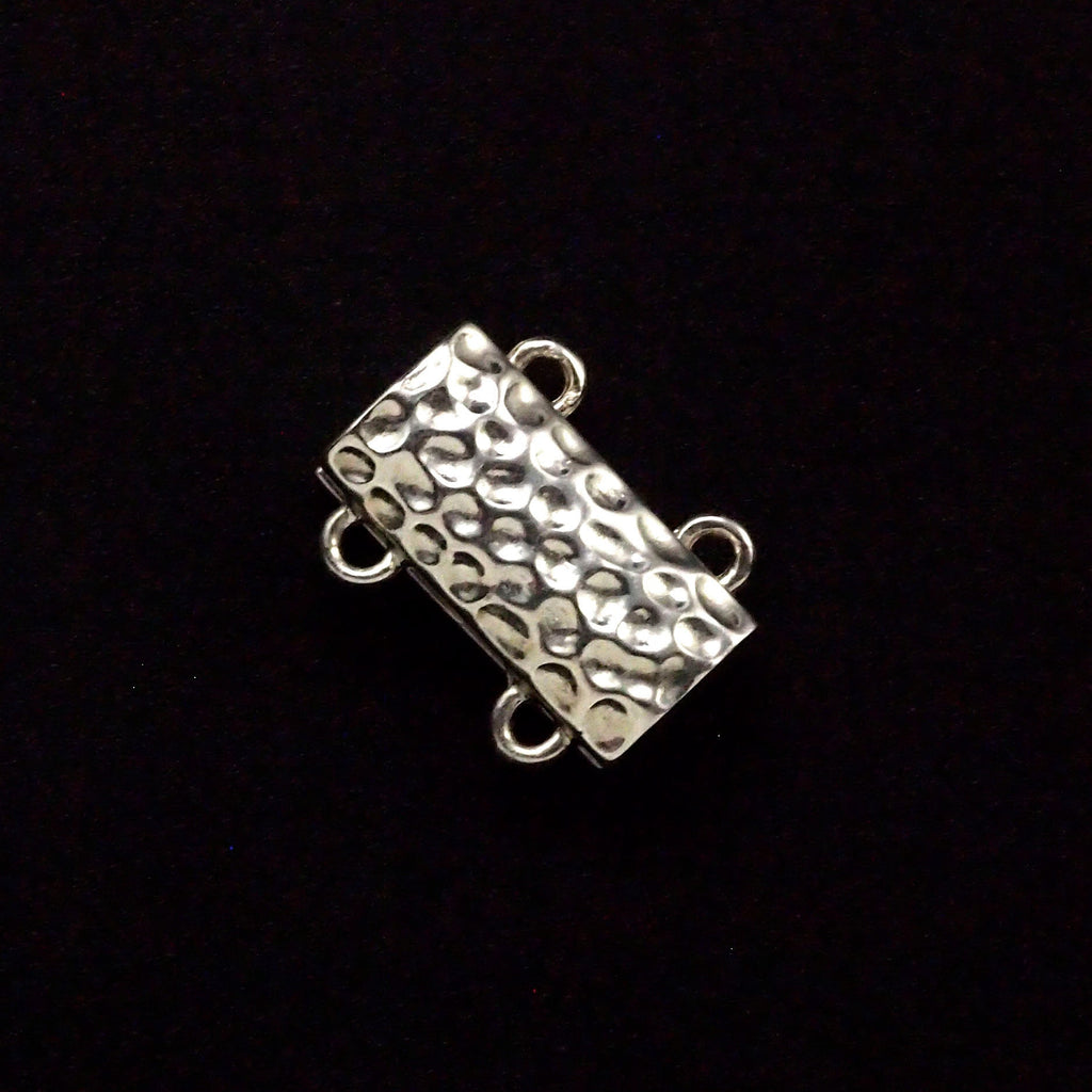 Sterling Silver Magnetic Hammered Rectangle 2 Strand Clasp - 14mm X 7mm
