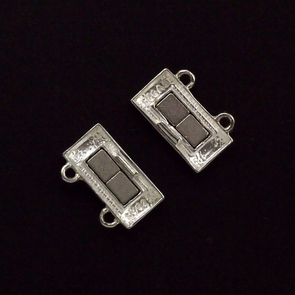 Sterling Silver Magnetic Hammered Rectangle 2 Strand Clasp - 14mm X 7mm