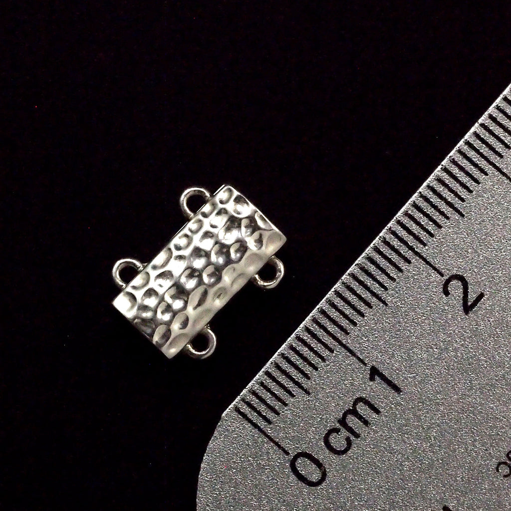 Sterling Silver Magnetic Hammered Rectangle 2 Strand Clasp - 14mm X 7mm
