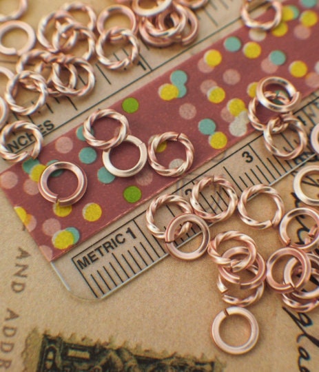 50 Square On Edge Jump Rings - 18 gauge 4.25mm ID  Silver, Gold, Copper, Antique Copper, Vintage Bronze - Makes Byzantine