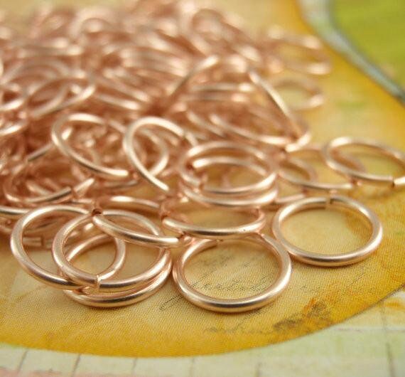 100 Jump Rings in Rose Gold Colored Enameled Copper in 24, 22, 20, 18,  16  or 14 Gauge - You Choose the Size - 100% Guarantee