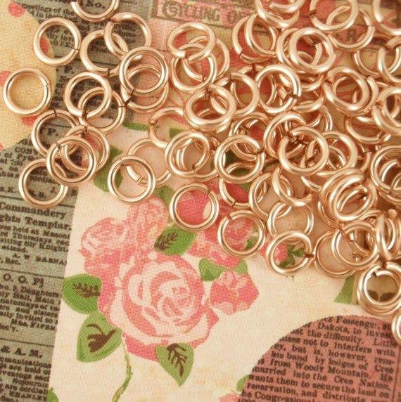 100 Jump Rings in Rose Gold Colored Enameled Copper in 24, 22, 20, 18,  16  or 14 Gauge - You Choose the Size - 100% Guarantee