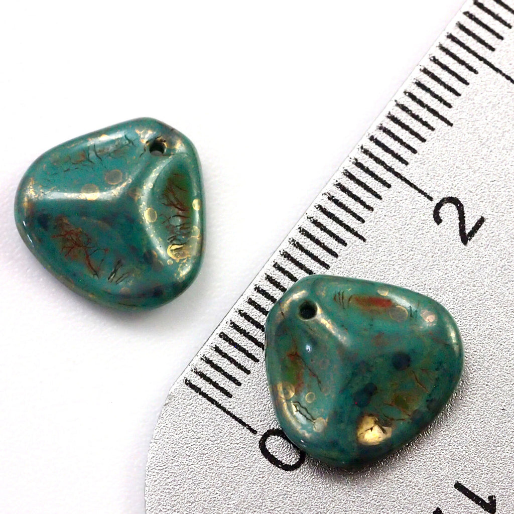 20 Turquoise Bronze Picasso Czech Rose Petal Beads Large 14mm X 13mm - 100% Guarantee