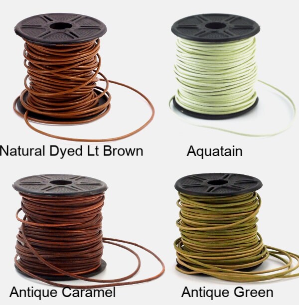 1.5mm Indian Leather Cord - By The Yard in 22 Colors Including Pink. Plum, Green, Brown, Black, Red, Gold, Marigold, Natural