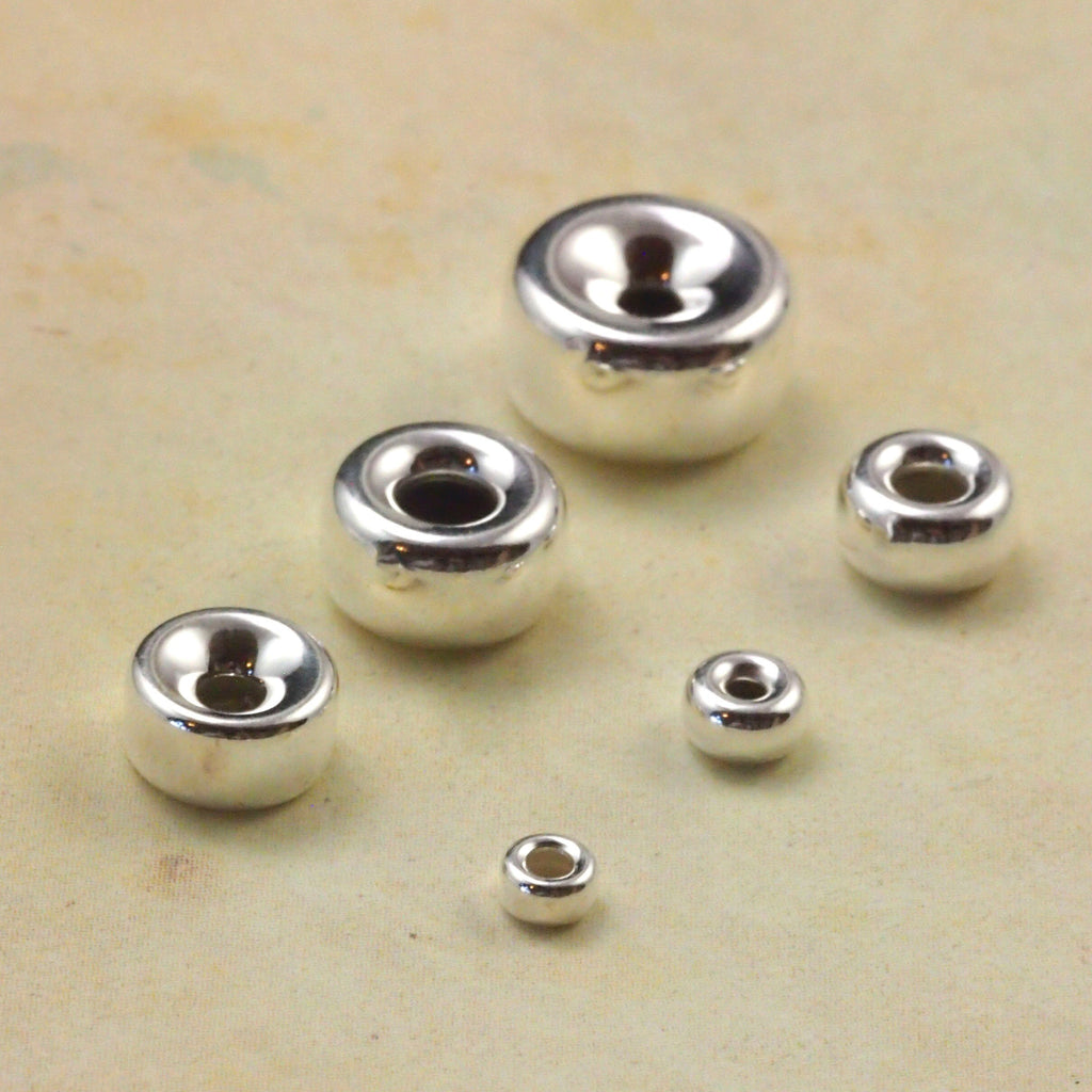Sterling Silver Rondelle Beads in 3mm, 6mm, 7mm, 8mm, 10mm - Polished, Antique or Black