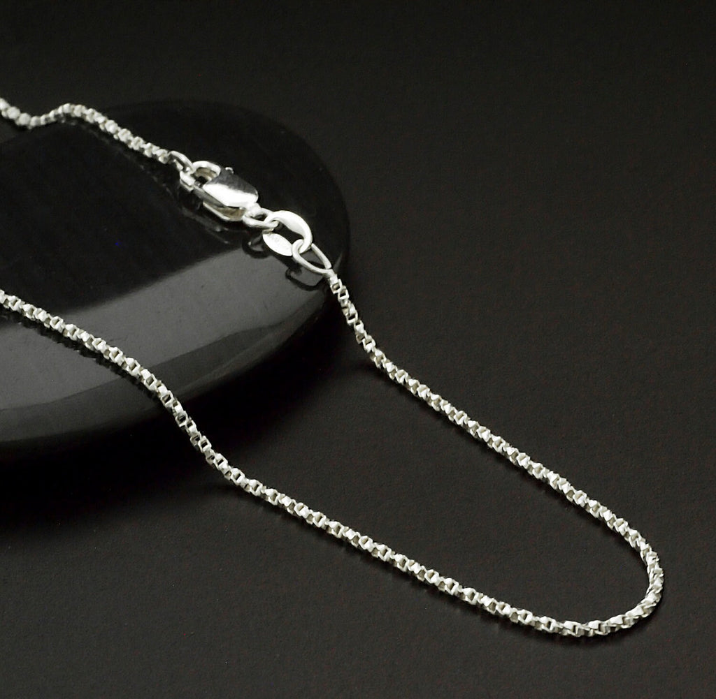 Sterling Silver Chain - 1.2mm Twisted Diamond Cut Box Chain - 20 inches