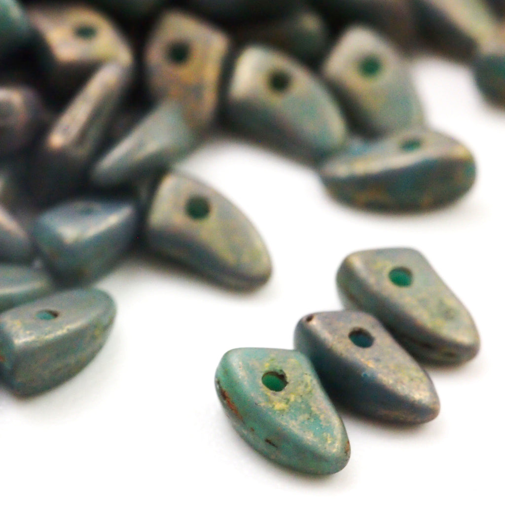 50 3mm X 6mm Turquoise Copper Picasso Prong Beads- Czech Pressed Glass - 100% Guarantee