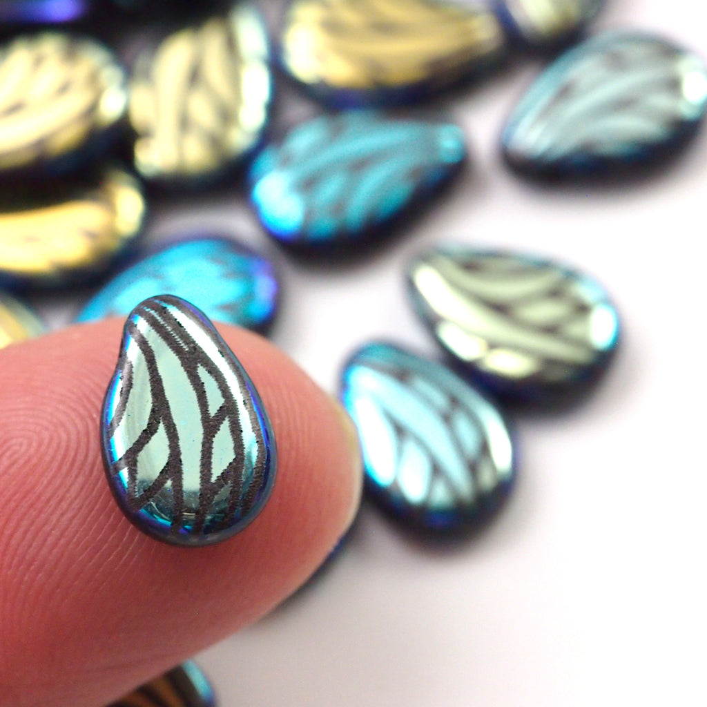 10 Butterfly Wing Laser Jet Teardrop Beads - Czech Pressed Glass - 100% Guarantee