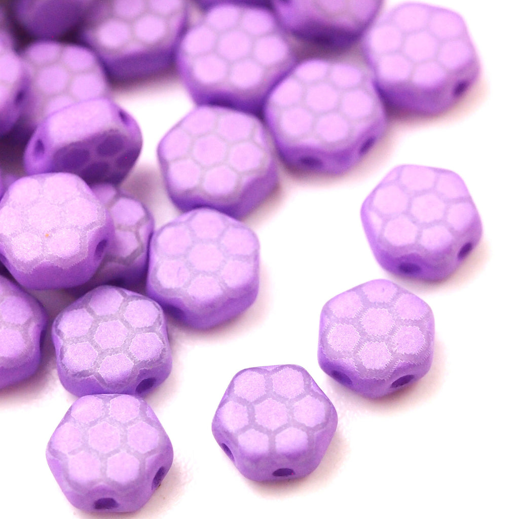 35 Silk Violet 6mm Honeycomb Beads with Honeycomb Core Laser Pattern - Czech Pressed Glass - Clearance Sale