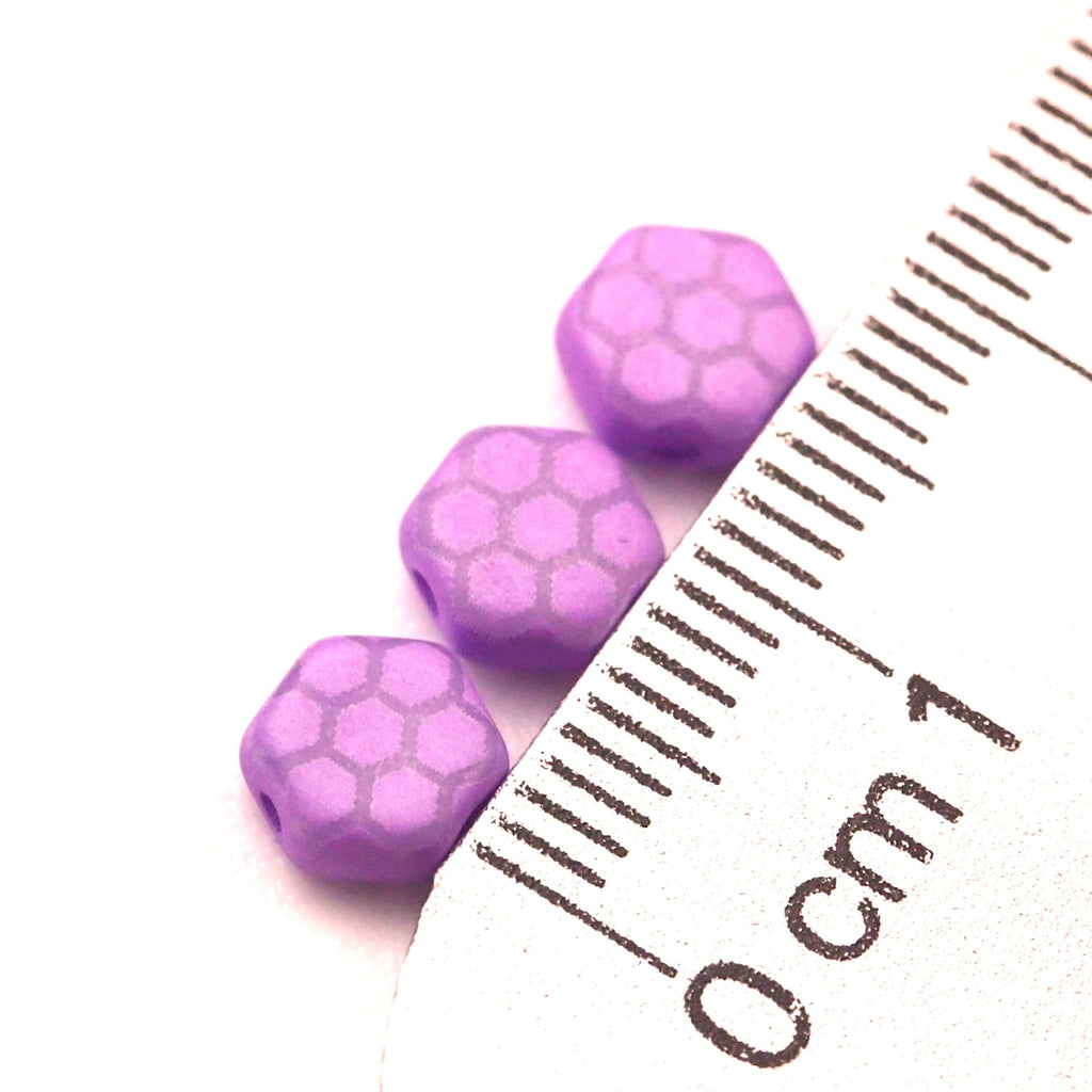 35 Silk Violet 6mm Honeycomb Beads with Honeycomb Core Laser Pattern - Czech Pressed Glass - Clearance Sale