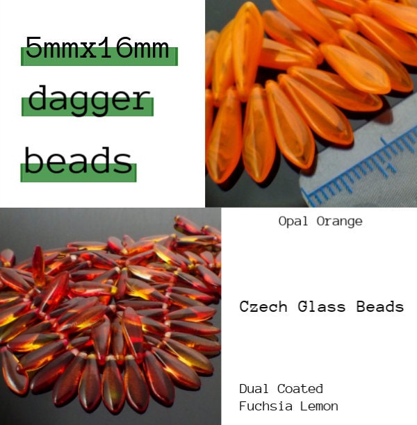25 Dagger Beads 5mm X 16mm - Iris Green or 8 Other Colors - 100% Guaranteed