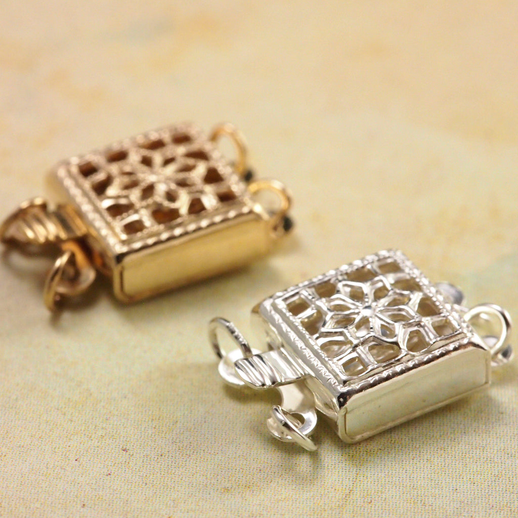 2 Strand Elegant Filigree Box Clasp in Sterling Silver or 14kt Gold Filled