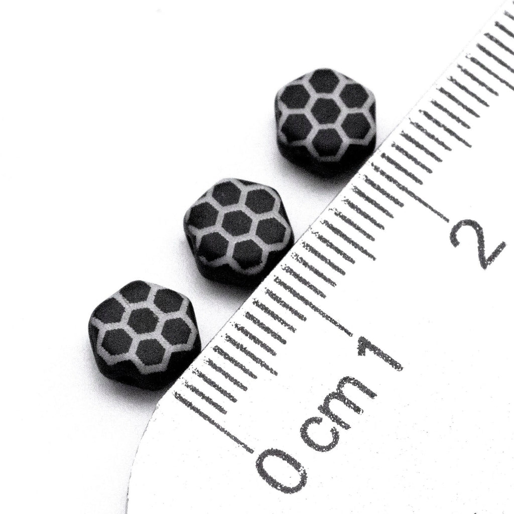 10 Black and White 6mm Honeycomb Beads with Honeycomb Core Laser Pattern - Czech Pressed Glass - 100% Guarantee