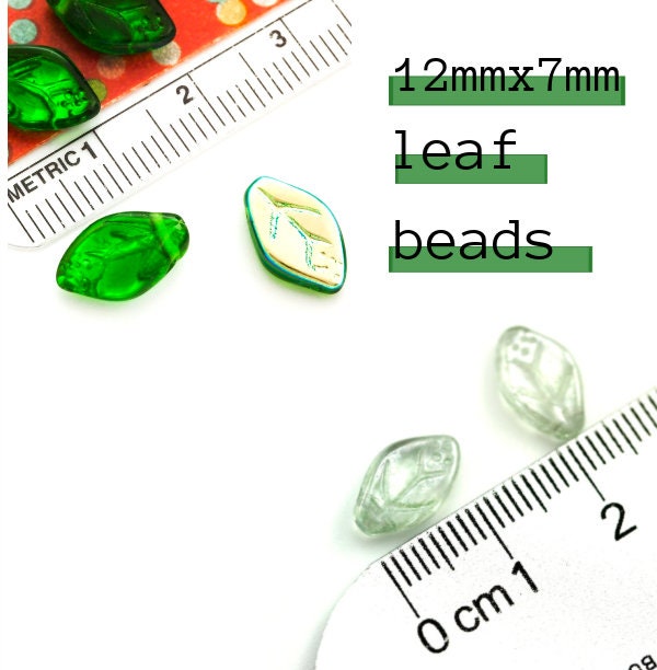 20 Czech Leaf Beads - 12mm X 7mm - Glow in the Dark  Luster Transparent Prarie Green