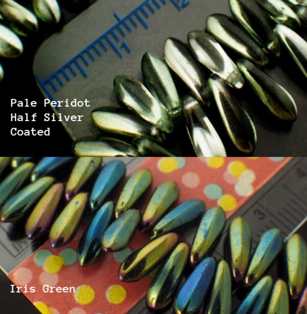 25 Dagger Beads 3mm X 10mm in Vitral Jet, Iris Green, Medium Topaz, Pearl Fuchsia, Ruby, Twilight Jet Czech Pressed Glass