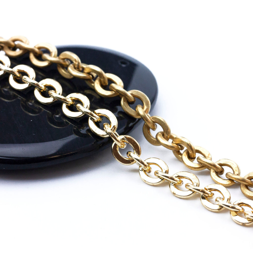 Solid Brass 6mm Links - Flat Oval Cable Chain - By the Foot or Finished with a Gold Plate Lobster Clasp - Made in the USA