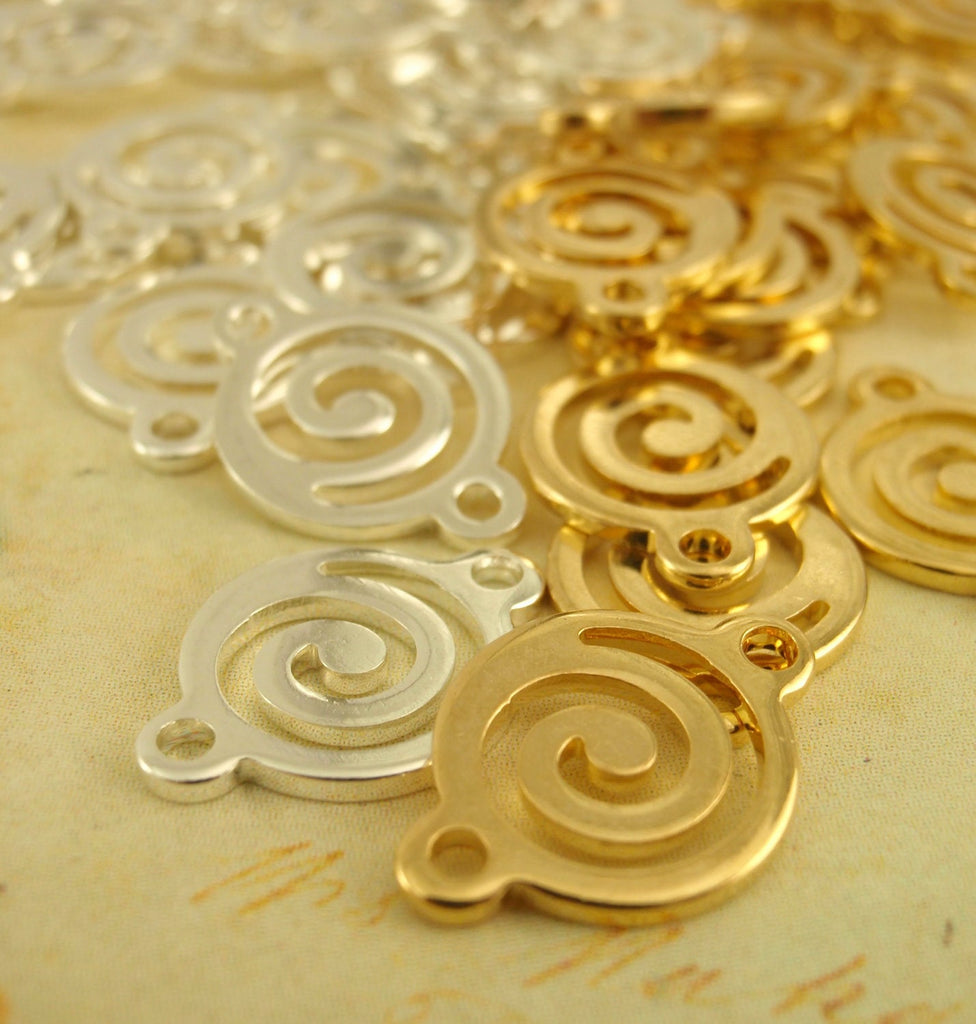 10 Swirly Circle Links - 10mm, 14mm, 17mm - Silver Plated or Gold Plated - 100% Guarantee