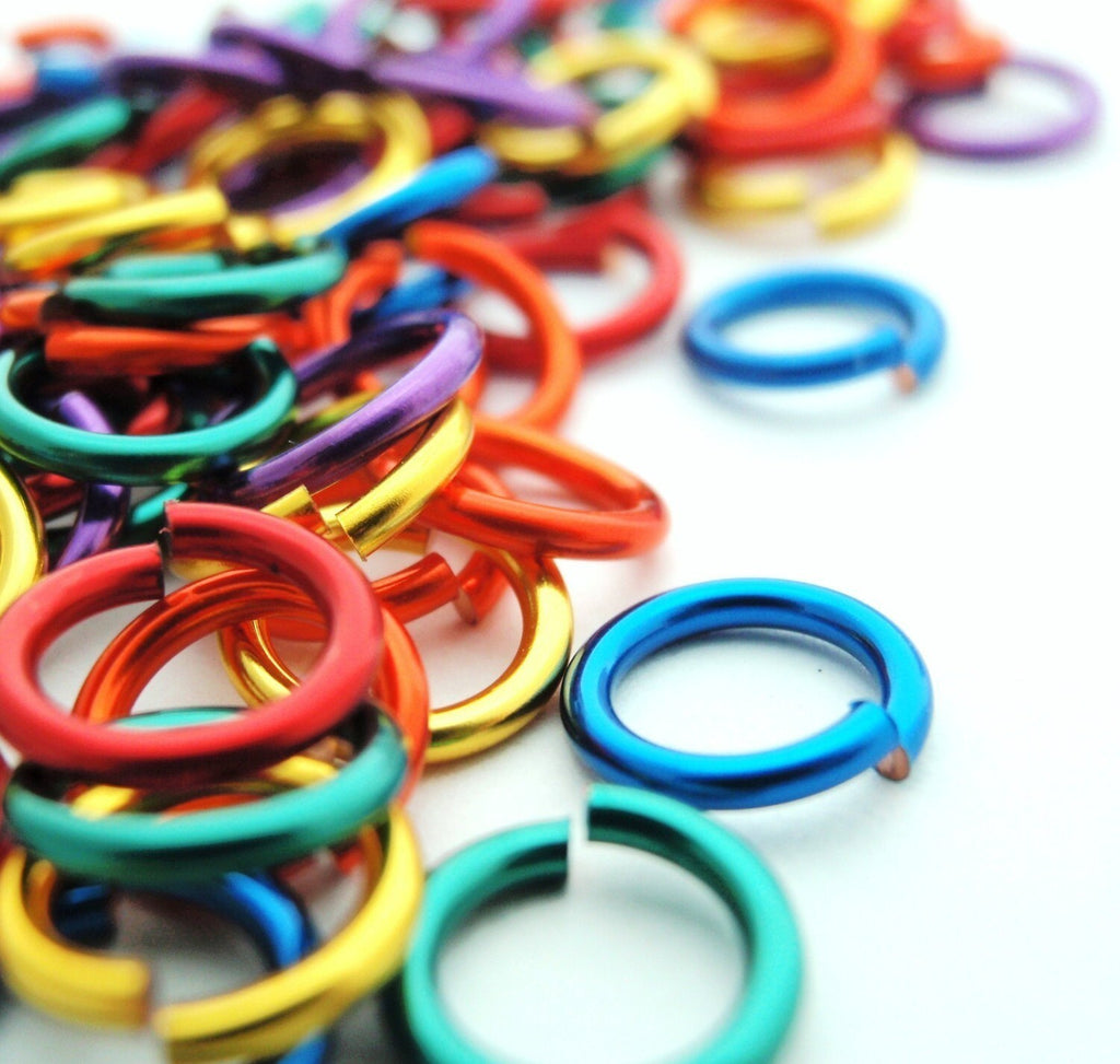 100 Colored Jump Rings in 25 Colors - 18, 20, 22, or 24 Gauge - Saw Cut for Seamless Joints