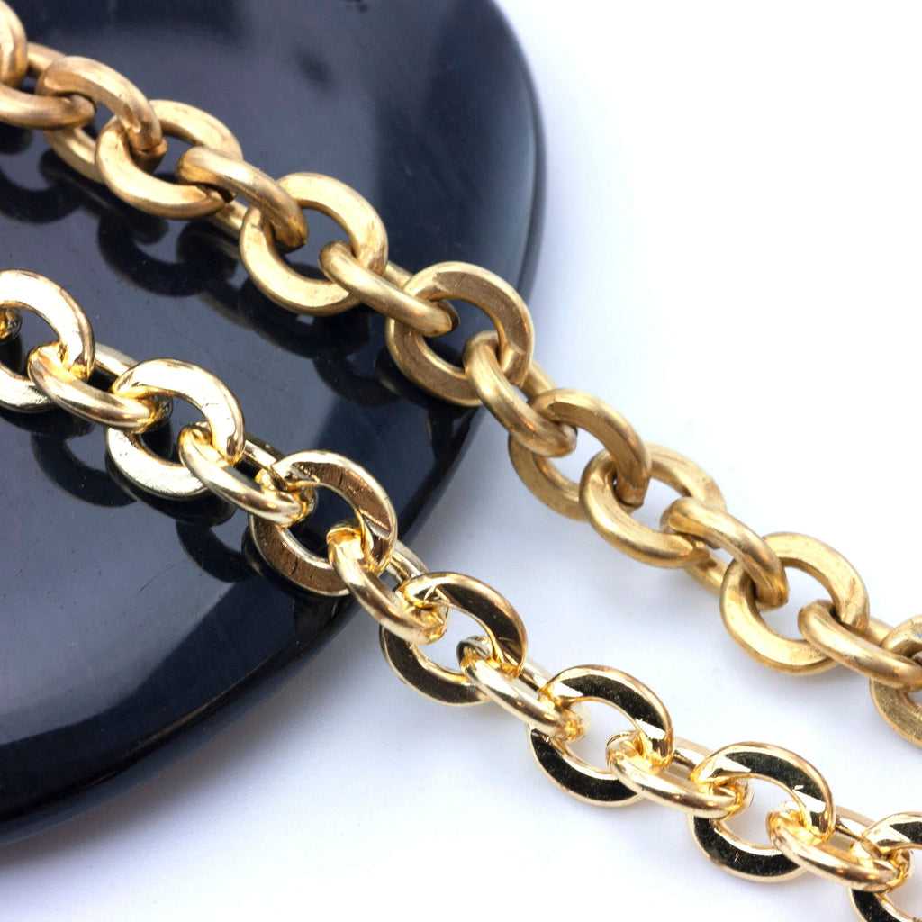 Solid Brass 6mm Links - Flat Oval Cable Chain - By the Foot or Finished with a Gold Plate Lobster Clasp - Made in the USA