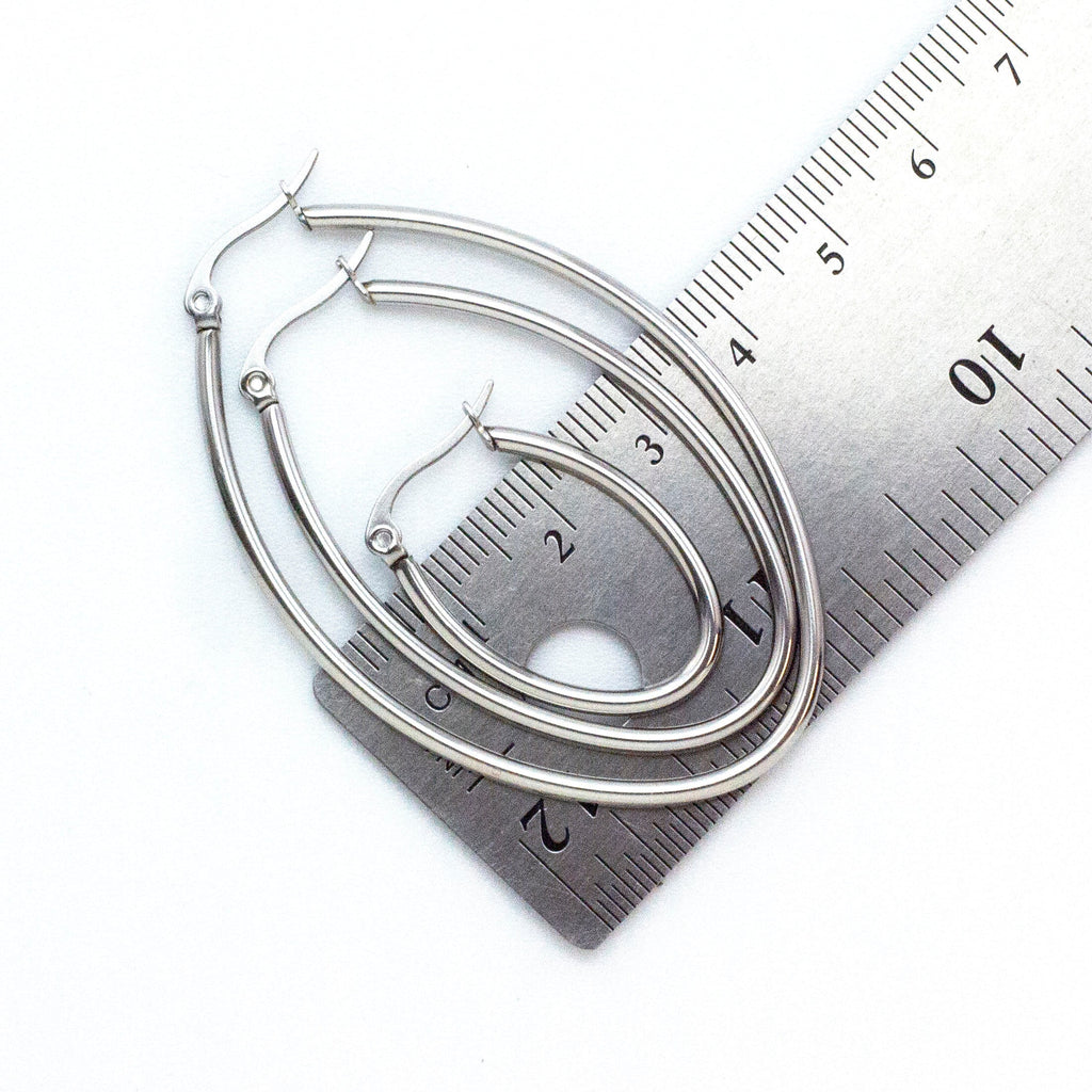 3 Pairs Surgical Steel Hinged Oval Beading Hoops in 3 Sizes