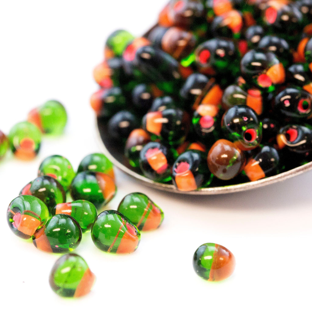 Pumpkin Lined Olive Fringe Beads - For Shaggy Earrings, Bracelets, Necklaces and More