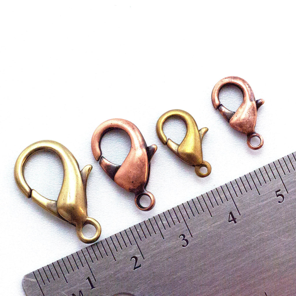 Clearance Sale Antique Copper and Antique Gold Plated Brass Lobster Clasps - Teardrop Style