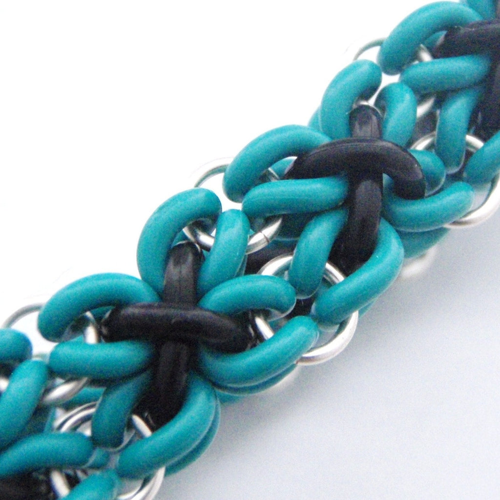 Just For The Stretch Of It Chainmaille Bracelet  Kit -Teal And Black or YOUR Pick of Colors