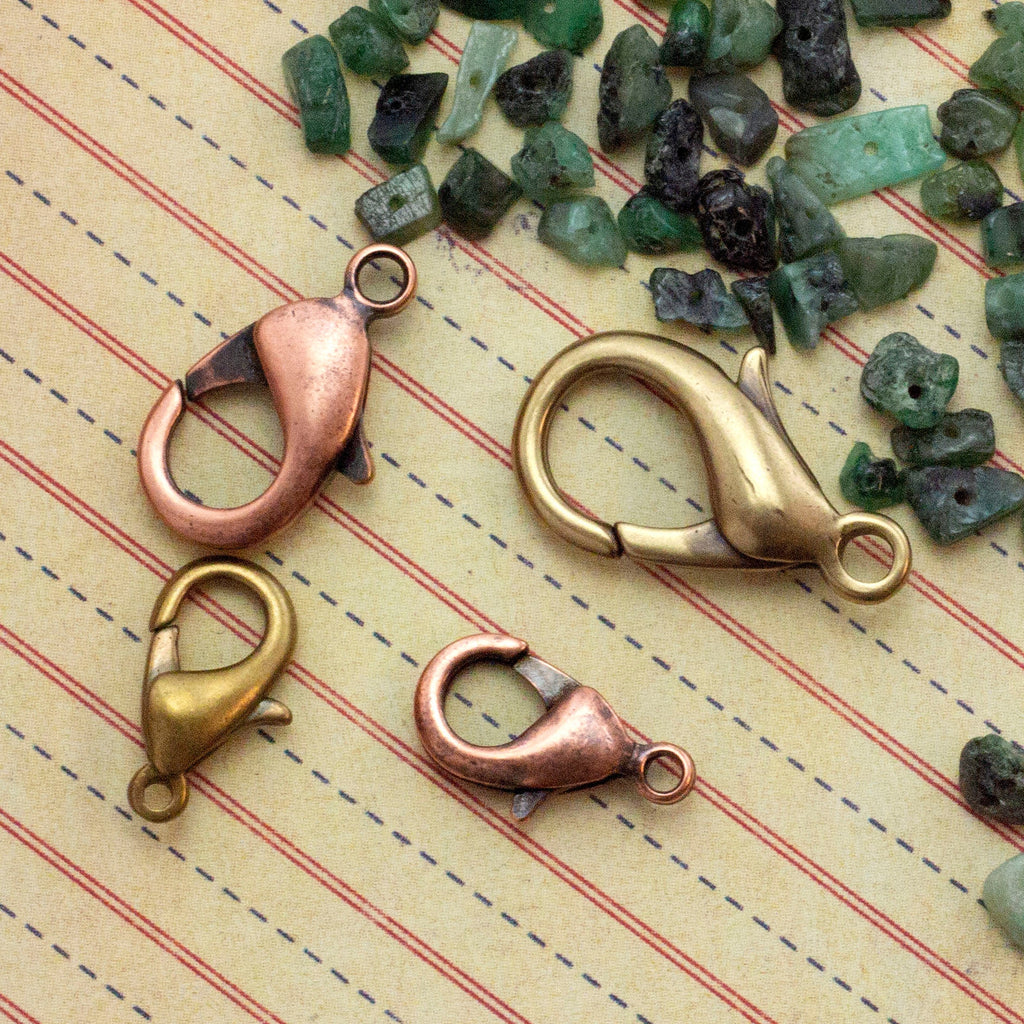 Clearance Sale Antique Copper and Antique Gold Plated Brass Lobster Clasps - Teardrop Style