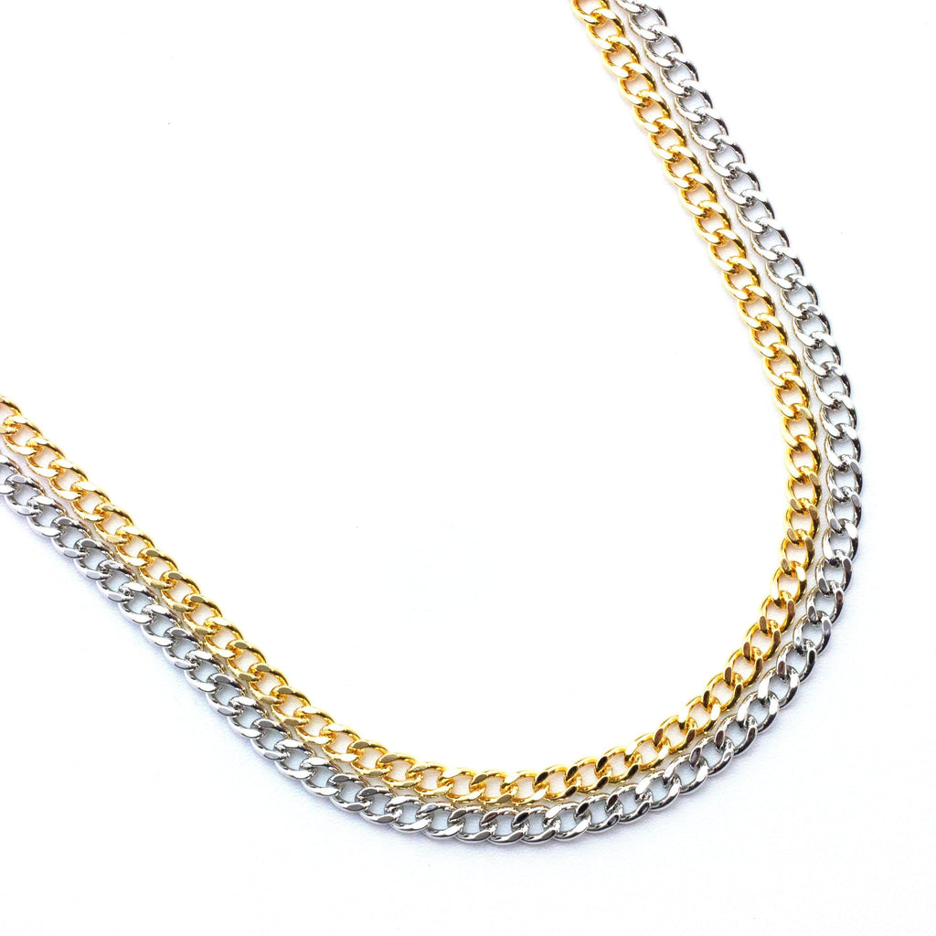 4.5mm Diamond Cut 14kt Gold Plated, 18kt Gold Plated, Rhodium Plated Curb Chain - By The Foot or Finished -  Made in the USA