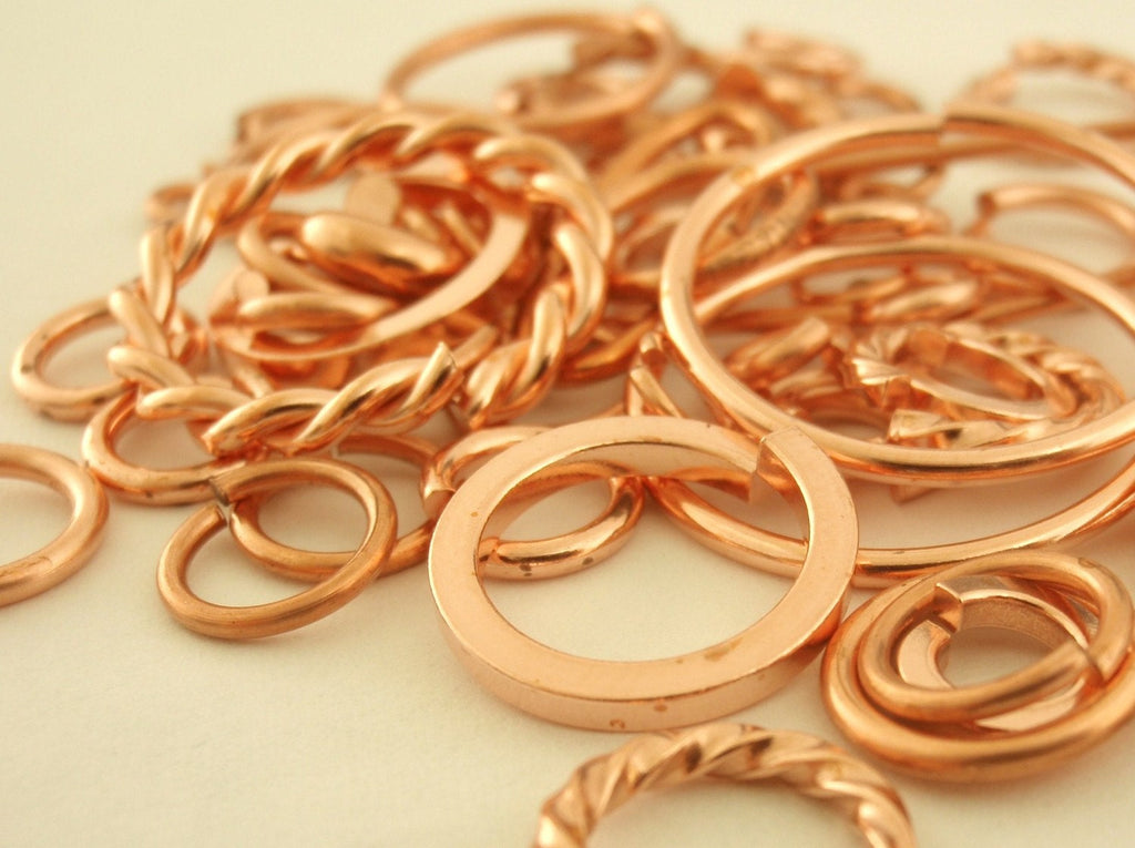 Deluxe Sample Pack 100 Solid Copper Jump Rings - Fancy, Square and Round - Great Selection of Sizes and Gauges