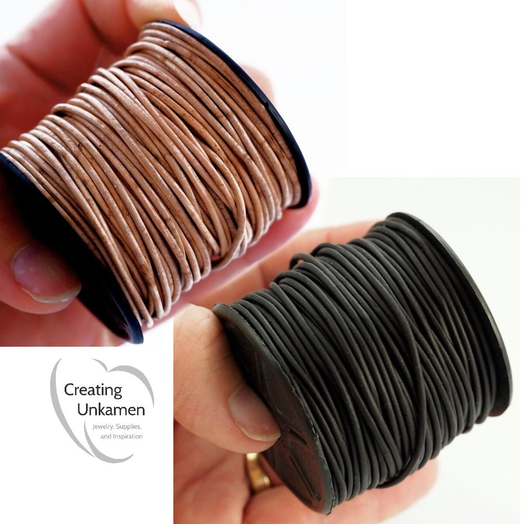 1.5mm Indian Leather Cord - By The Yard in 22 Colors Including Pink. Plum, Green, Brown, Black, Red, Gold, Marigold, Natural