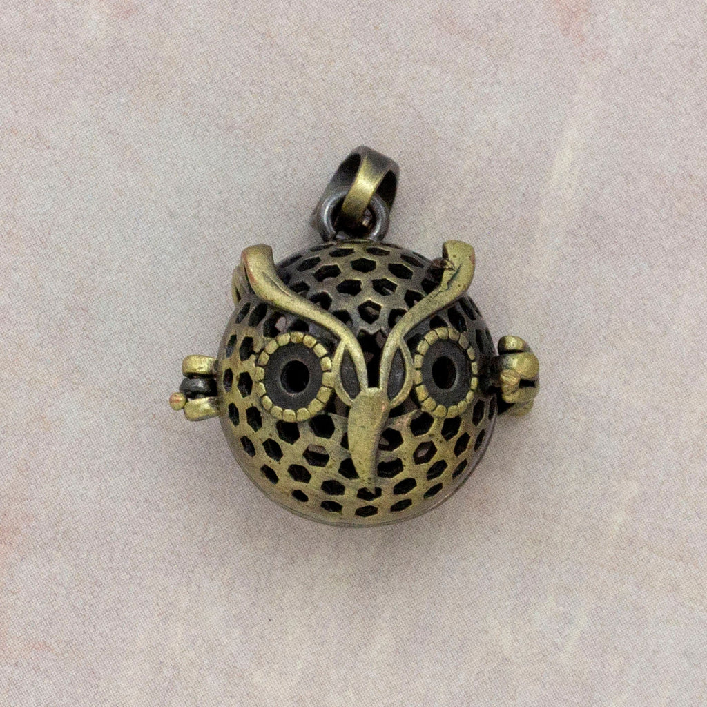 Owl Aromatherapy Locket in Antique Brass and Antique Silver with Free Lava Rock