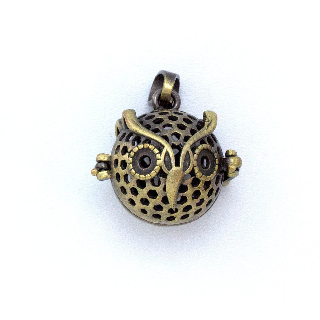 Owl Aromatherapy Locket in Antique Brass and Antique Silver with Free Lava Rock