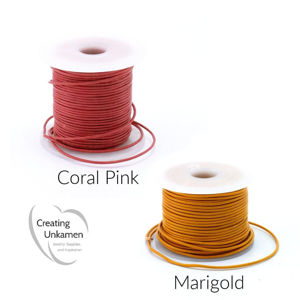 1.5mm Indian Leather Cord - By The Yard in 22 Colors Including Pink. Plum, Green, Brown, Black, Red, Gold, Marigold, Natural