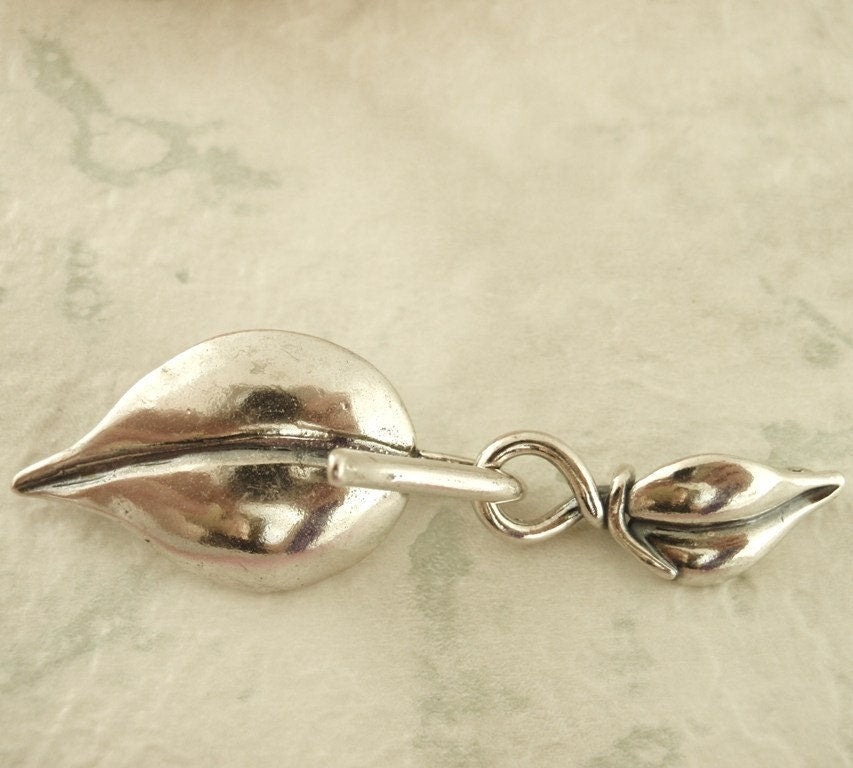 1 Sterling Silver Leaf Hook and Eye Clasp - 48mm X 14mm - 100% Guarantee