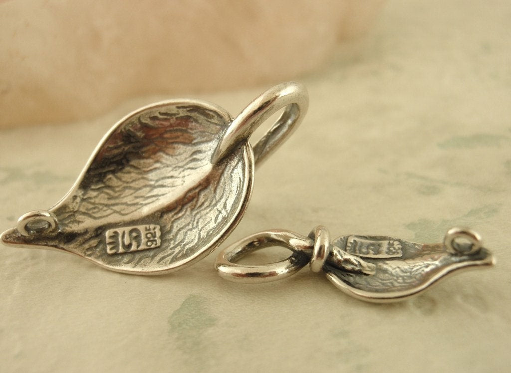 1 Sterling Silver Leaf Hook and Eye Clasp - 48mm X 14mm - 100% Guarantee