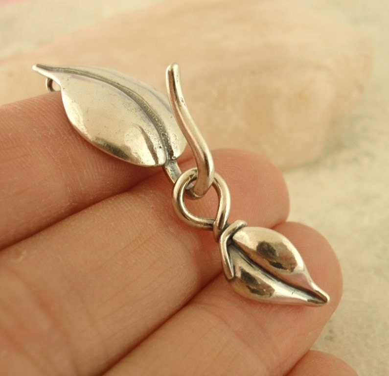 1 Sterling Silver Leaf Hook and Eye Clasp - 48mm X 14mm - 100% Guarantee
