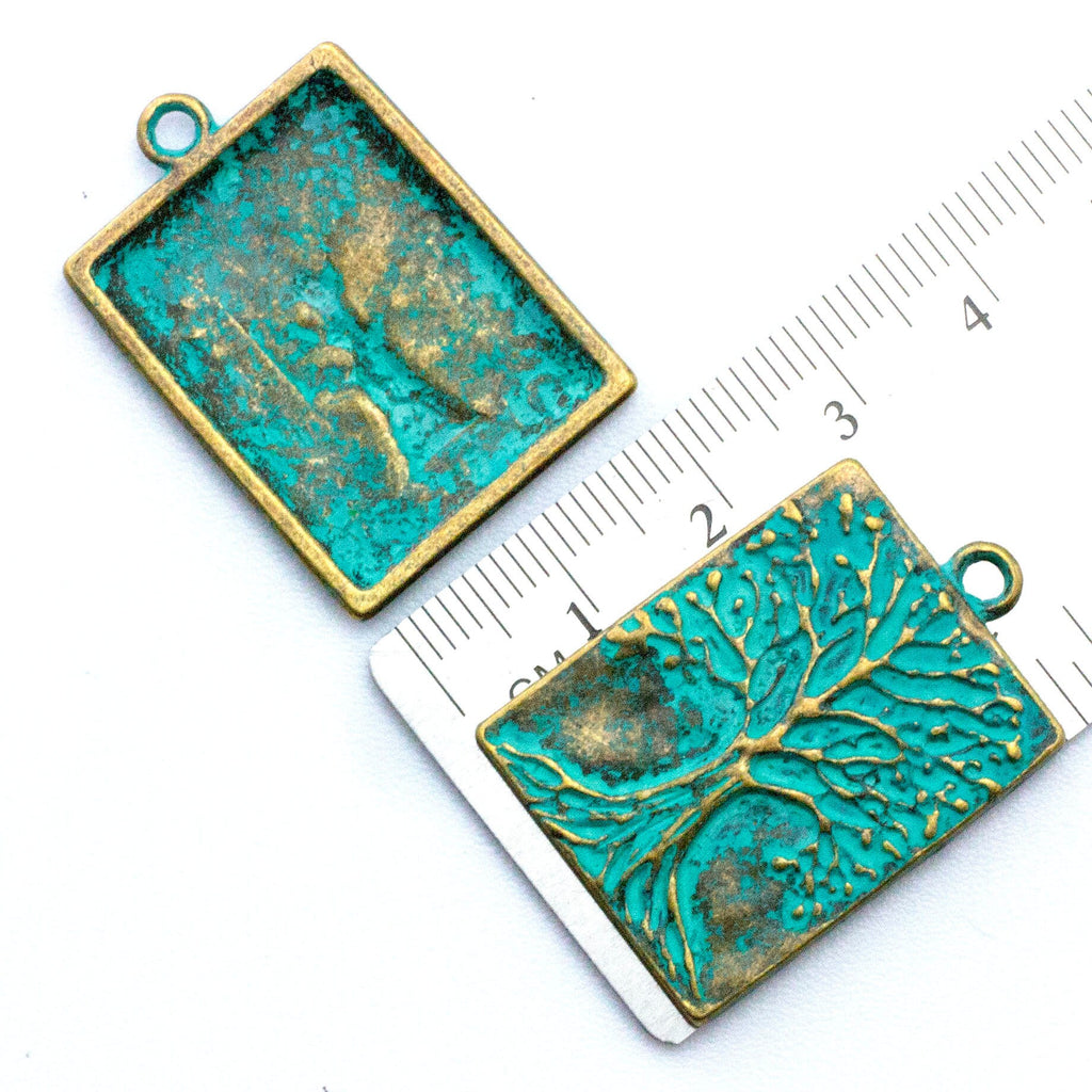 Tree of Life Pendant - Verdigris Rectangle 28mm X 22mm