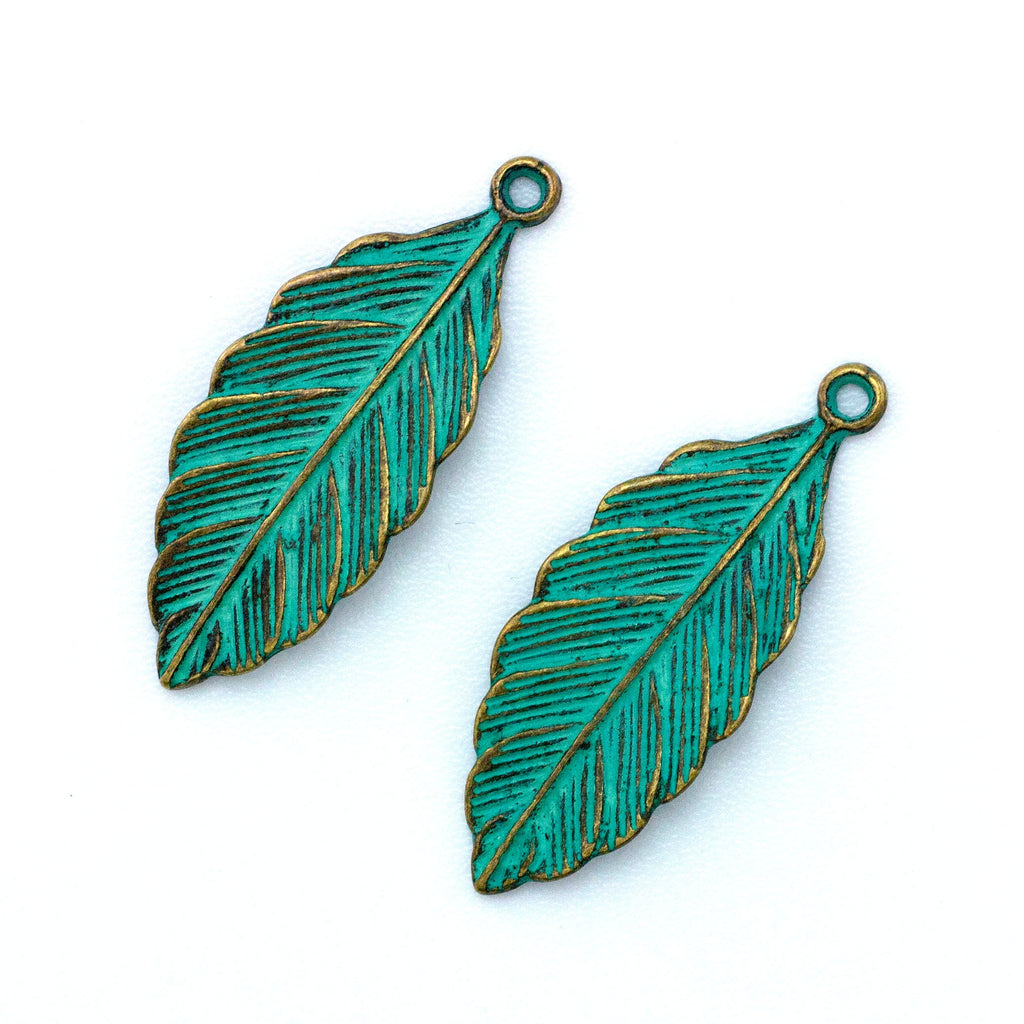 Beech Leaf Verdigris Pendant - 28mm X 12mm