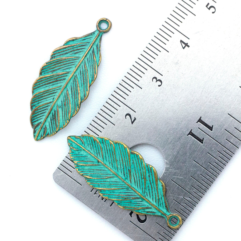 Beech Leaf Verdigris Pendant - 28mm X 12mm