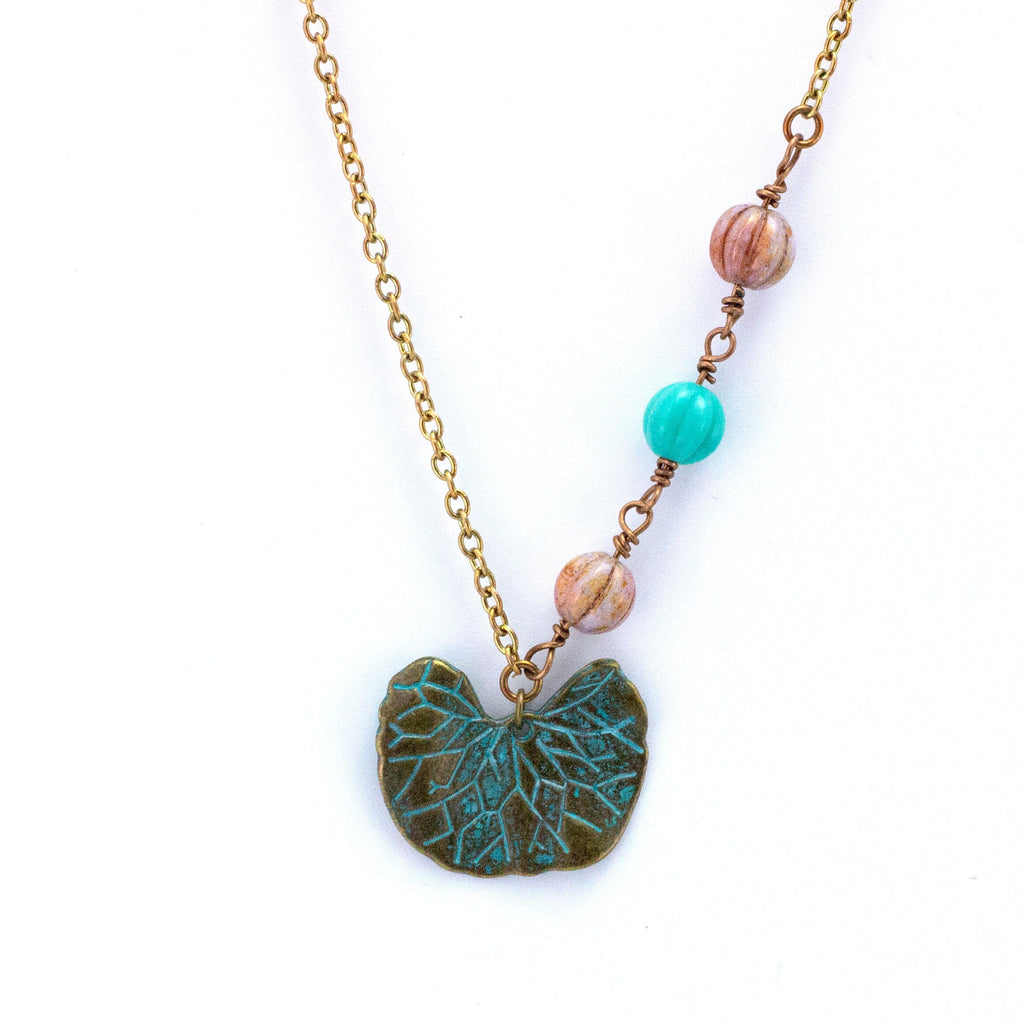 Lily Pad Verdigris Pendant - 27mm X 22mm