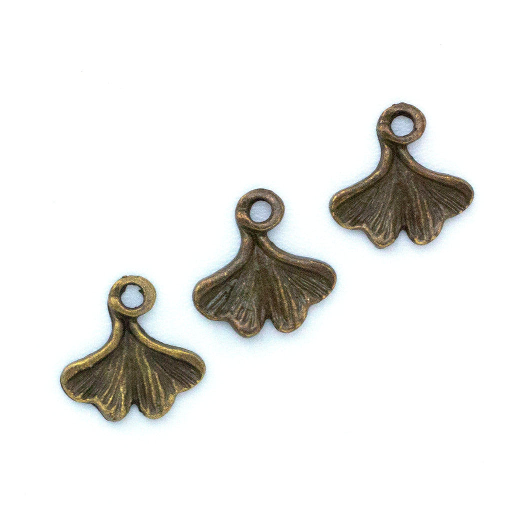 10 Ginkgo Leaf Charms - 12.5mm in Antique Gold