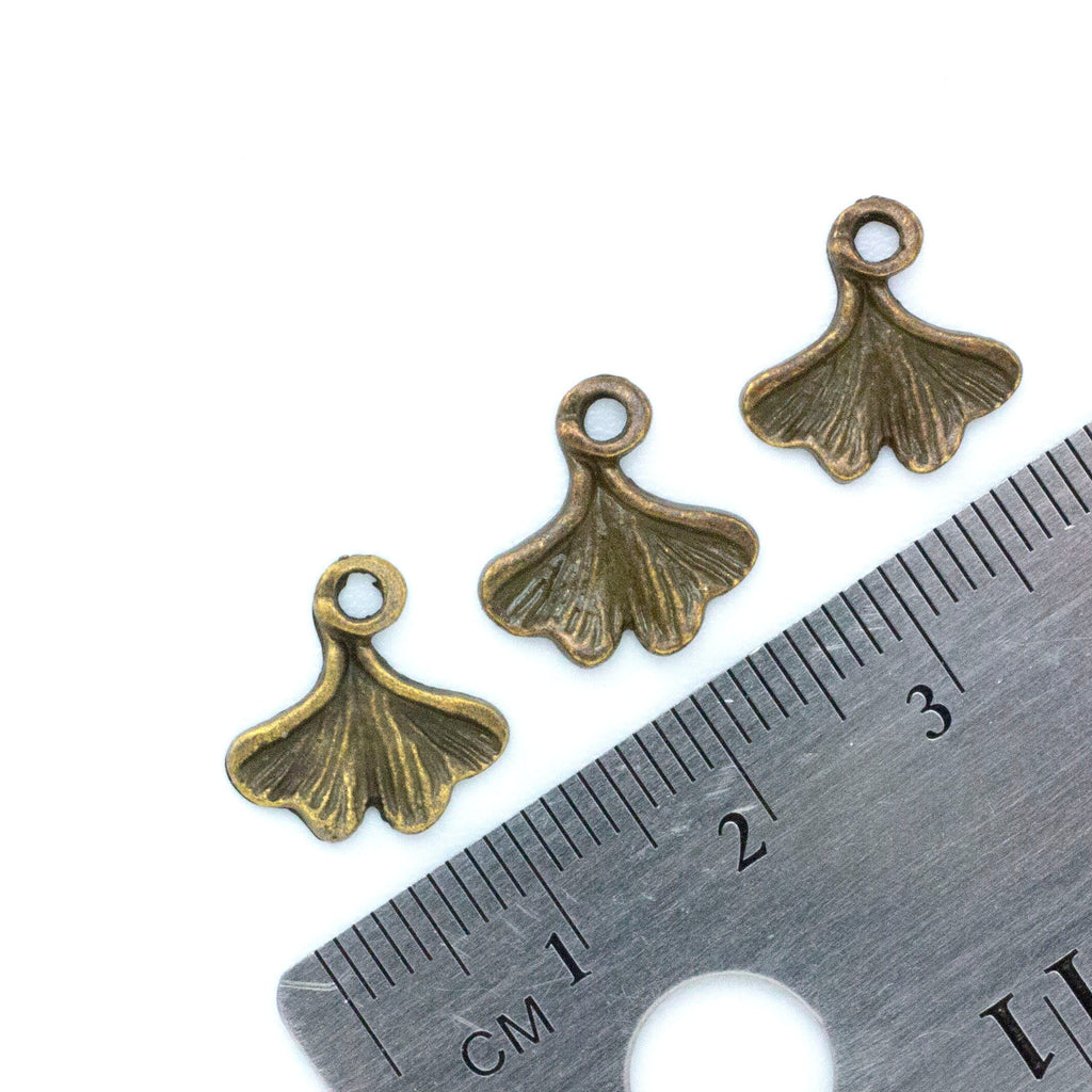 10 Ginkgo Leaf Charms - 12.5mm in Antique Gold