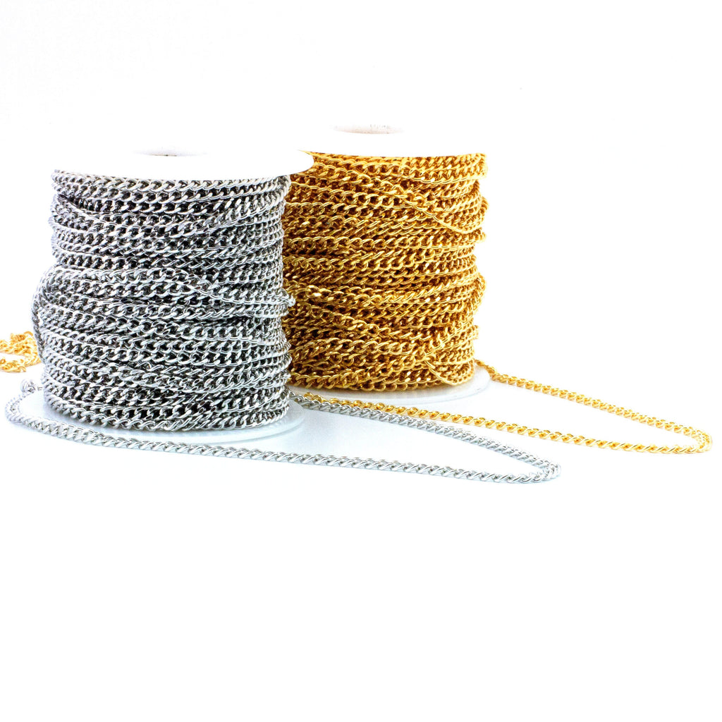 4.5mm Diamond Cut 14kt Gold Plated, 18kt Gold Plated, Rhodium Plated Curb Chain - By The Foot or Finished -  Made in the USA