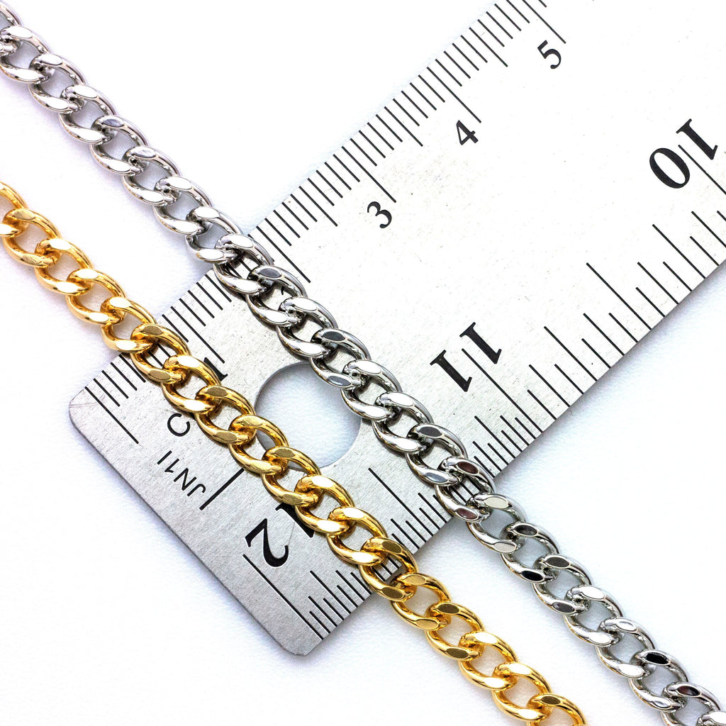 4.5mm Diamond Cut 14kt Gold Plated, 18kt Gold Plated, Rhodium Plated Curb Chain - By The Foot or Finished -  Made in the USA