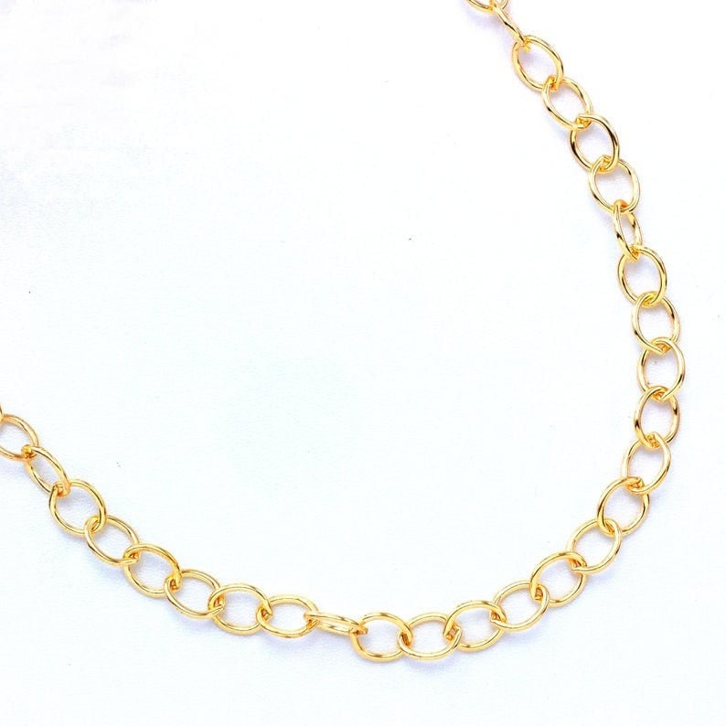 Solid Brass 6.3mm Links - Oval Cable Chain - By the Foot or Finished with a Gold Plate Lobster Clasp - Made in the USA